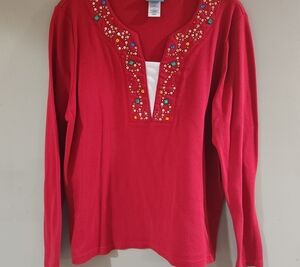 Classic Elements Emboidered Red Top Sz L